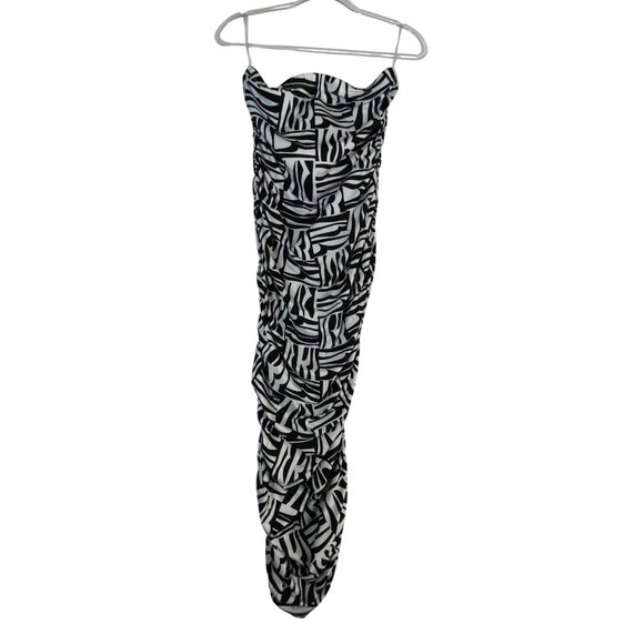 Black White Large Sexy Geometric Print Strapless Dress Bodycon Ruched Stretch - Picture 2 of 5